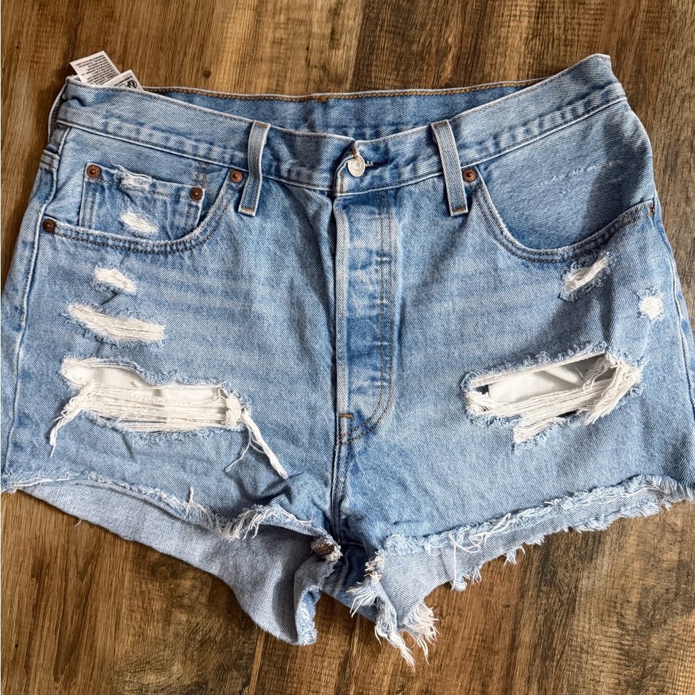 Levi's Light Blue Distressed Jean Shorts